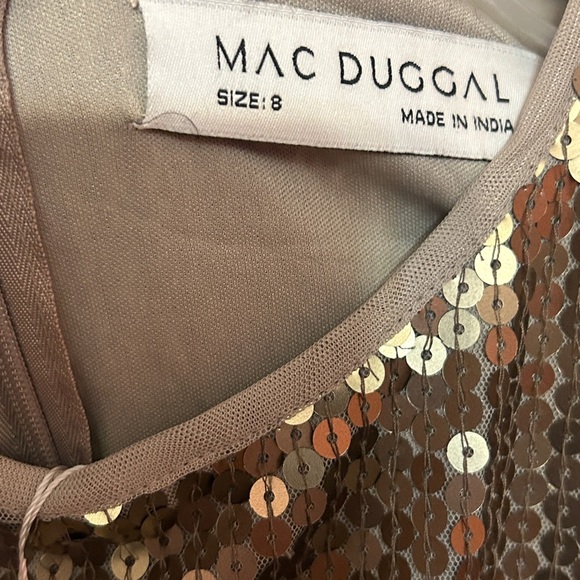 NWT Mac Duggal Sequin Tie Waist Mini Dress in Taupe size 8 - Picture 9 of 11
